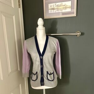 New York & Co Button Cardigan. Size Small. Lavender, light grey, and navy.